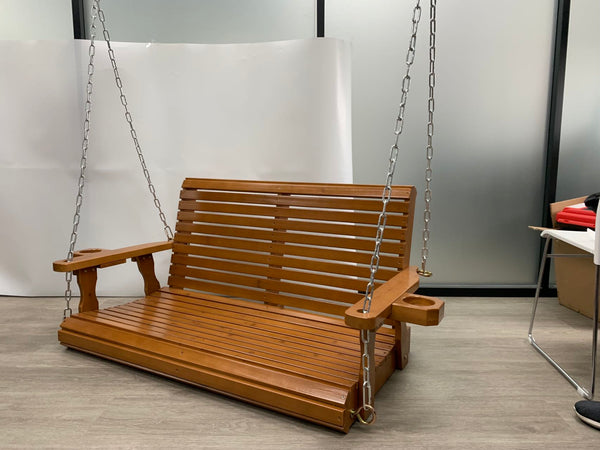 Laxford Patio furniture, Outdoor Wooden 2-Seat Porch Swing with Hanging Chains, Comfortable Backrest, Ergonomic Seat with Slat Design for Garden, Yard, Patio