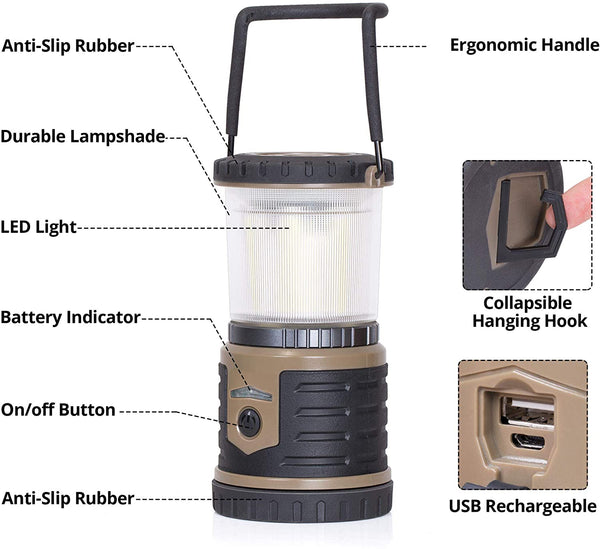GOSFISO LED Camping Lantern Rechargeable, 12000mAh Waterproof Tent Light with 6 Adjustable Light Modes, Lasts for 432 Hours on a Single Charge, USB Camping Lamp for Hurricane, Emergency and Hiking