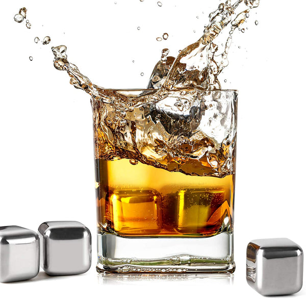 ZECENN Stainless Steel Chilling Cubes Reusable Ice Cube Stones for Drinks with Ice Tongs and Freezer Storage Tray  (8 Pack)