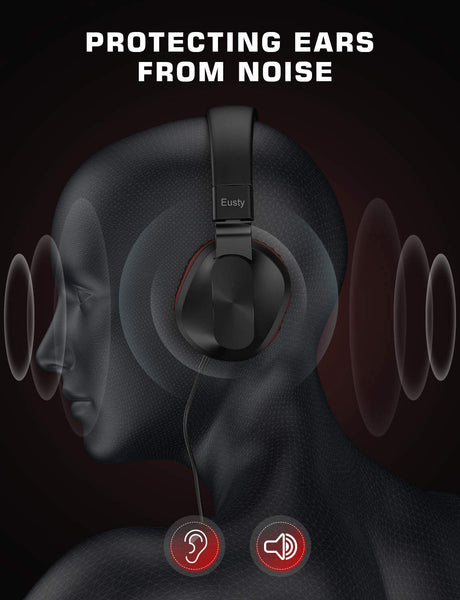 Eusty Headphones with Microphone, Lightweight Folding Stereo Bass Headphones, Portable Wired Headphones