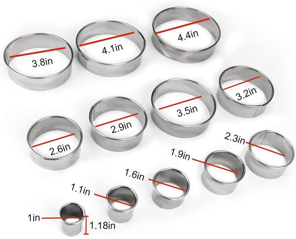 Kolikoki 12 Pieces Round Cookie Biscuit Cutter Set,Graduated Circle Pastry Cutters,18/8 Stainless Steel Cookie Cutters And Donut Cutter Ring Molds