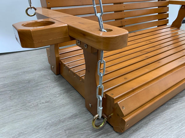 Laxford Patio furniture, Outdoor Wooden 2-Seat Porch Swing with Hanging Chains, Comfortable Backrest, Ergonomic Seat with Slat Design for Garden, Yard, Patio