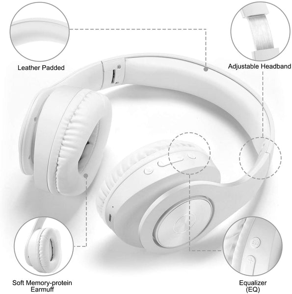 Bluetooth Headphones Wireless,ARZOPA Over Ear Stereo Wireless Headset 35H Playtime with deep bass, Soft Memory-Protein Earmuffs, Built-in Mic Wired Mode PC/Cell Phones/TV-White