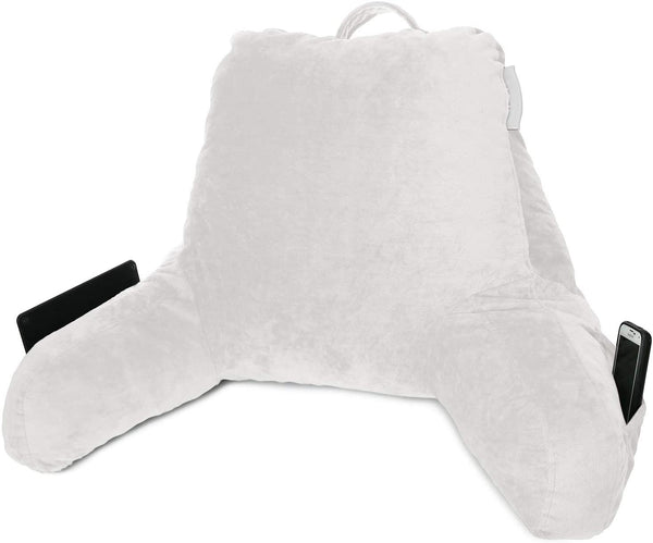 FREECROXX Bed Rest Reading Pillow, Petite Back Pillow, Backrest Pillows for Bed with Arms, Shredded Memory Foam Back Pillows for Sitting in Bed, Small Back Support Pillow for Kids & Teens, White (Solid White)
