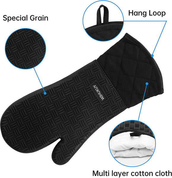 WIHUKUY Oven Mitts Professional Silicone,HeatResistance Silicone Non-Slip Oven Mitts，Oven Gloves Barbecue Gloves Suitable for Barbecue Cooking Baking Microwave Oven etc
