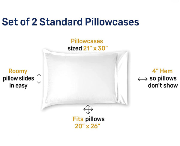 Topjini 400 Thread Count 100% Cotton Pillow Cases, Pure White Standard Pillowcase Set of 2, Long-Staple Combed Pure Natural Cotton Pillows for Sleeping, Soft & Silky Sateen Weave Bed Pillow Cases