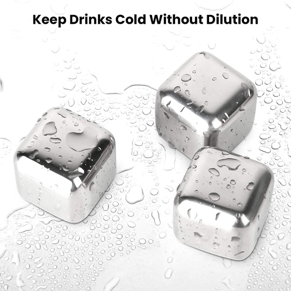 ZECENN Stainless Steel Chilling Cubes Reusable Ice Cube Stones for Drinks with Ice Tongs and Freezer Storage Tray  (8 Pack)
