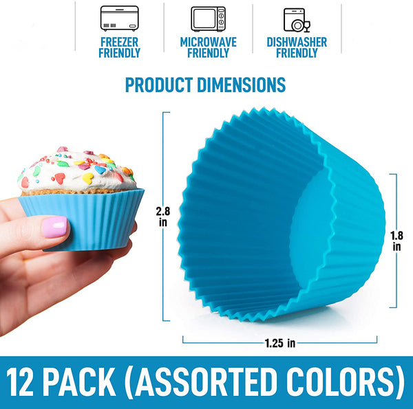 WLSCTY 12 Pack Silicone Cupcakes Liners - Reusable Non Stick Silicone Cupcake Baking Cups & Silicone Muffin Liners For Baking - Standard Size Silicone Baking Cups For Cupcake, Muffins & More