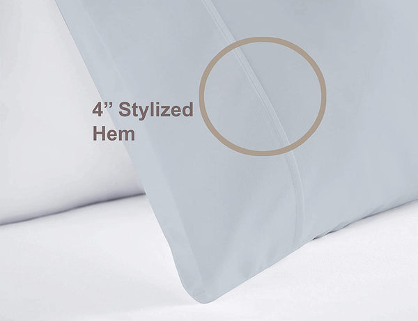Magnetic Screen Door 400 Thread Count Pillowcases, 100% Combed Cotton Sateen Weave, Sky Blue Standard Size, Long Staple Pillow Covers with Stylish 4" Hem - Set of 2