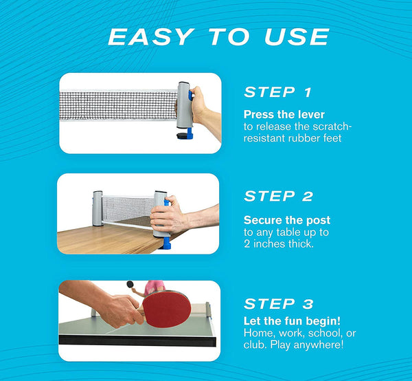 FREECROXX Retractable Portable Table Tennis Net and Post Set - Table Tennis Net for Any Table - Adjustable Length Net Stretches to Any Table Up to 2 Inches - Indoor & Outdoor Table Tennis Net