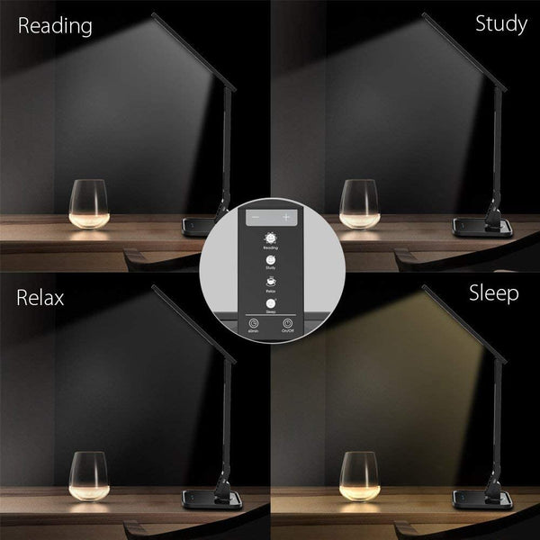 XMLCHLOCFM LED Desk Table Lamp, 5 Level Brightness, 4 Color Modes, USB Charging Port, Soft Touch Control Panel, 14W, 1-Hour Auto Time Off, Philips Enabled Licensing Program Member (Black)