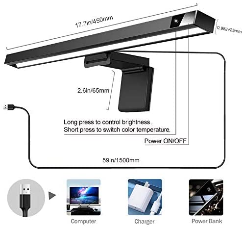 Computer Monitor Light Bar, Screen Light Bar E-Reading LED Task Lamp, USB Powered Screenbar Light for Home Office, 3 Adjustable Color Temperature & Dimming Brightness Levels, No Screen Glare