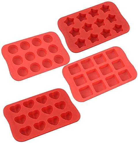 COLIBROX Silicone Baking Mold, Chocolate Molds&Candy Molds Set, Tray 4-in-1 Silicone Molds Set for Cupcakes,Muffins,Soap and Brownies-Red