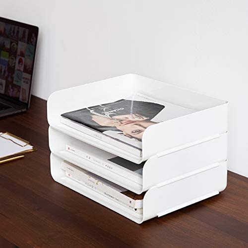 3 Tier Stackable White Racks Desktop,for Desk File Rack,Letter Tray Organizer,Accessories Paper Tray,A4 Paper,Supplies,Magazine ,File Documents,Receipts,Paper Management.The Perfect Desk