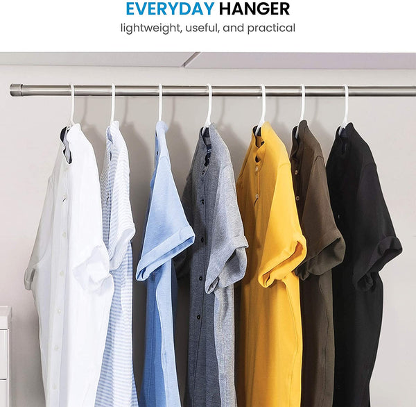 Micuul White Standard Plastic Hangers (50 Pack) Durable Tubular Shirt Hanger Ideal for Laundry & Everyday Use, Slim & Space Saving, Heavy Duty Clothes Hanger for Coats, Pants, Dress, Etc. Hangs up to 5.5 lbs