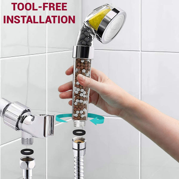 Avigolr Vitamin C Filter Shower Head with Hose & Replacement Filters - Filtered Shower Head - Hard Water Softener - Chlorine & Flouride Filter - Universal Shower System - Helps Dry Skin & Hair Loss