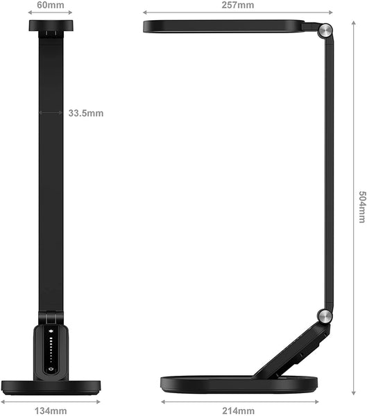 LED Desk Lamp, FOBISABI Eye-Caring Table Lamps Natural Light Protects Eyes Dimmable Office Lamp with 5 Color Modes USB Charging Port Touch Control and Memory Function, 10W Reading Lamp,Black