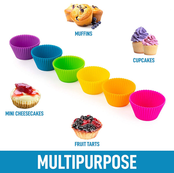 WLSCTY 12 Pack Silicone Cupcakes Liners - Reusable Non Stick Silicone Cupcake Baking Cups & Silicone Muffin Liners For Baking - Standard Size Silicone Baking Cups For Cupcake, Muffins & More