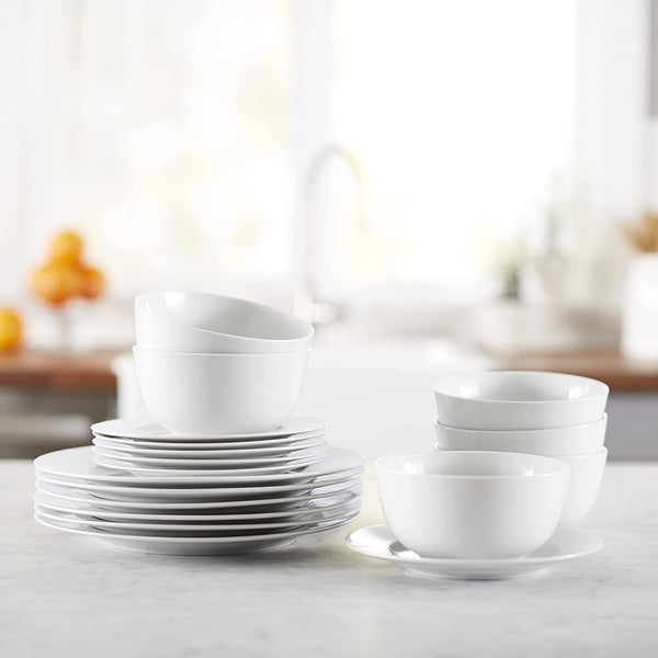 MYSQIHO 18-Piece Kitchen Dinnerware Set, Dishes, Bowls, Service for 6, White