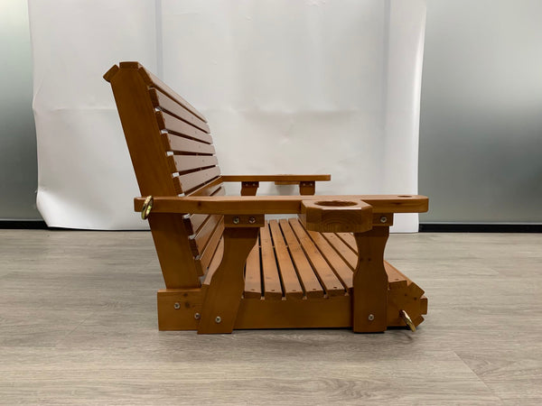 Laxford Patio furniture, Outdoor Wooden 2-Seat Porch Swing with Hanging Chains, Comfortable Backrest, Ergonomic Seat with Slat Design for Garden, Yard, Patio