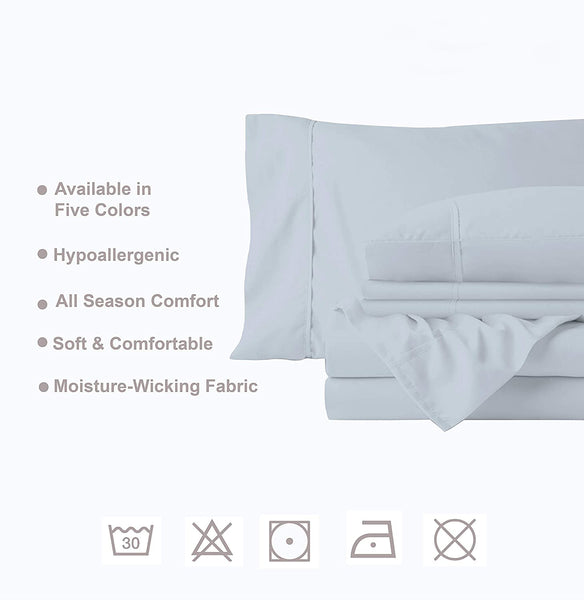 Magnetic Screen Door 400 Thread Count Pillowcases, 100% Combed Cotton Sateen Weave, Sky Blue Standard Size, Long Staple Pillow Covers with Stylish 4" Hem - Set of 2