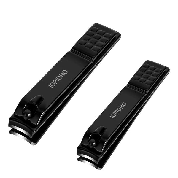 IOPIDHO Nail Clippers Set, Sharp Stainless Steel Fingernail and Toenail clippers, Black Nail Cutter, Large and Small 2 Piece Set