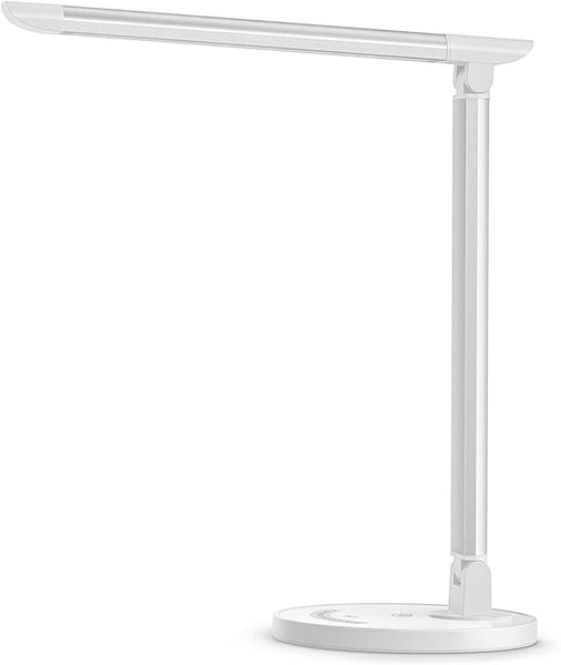 LED Desk Lamp, Eye-caring Table Lamps, Dimmable Office Lamp with USB Charging Port, 5 Lighting Modes with 7 Brightness Levels, Touch Control, White, 12W