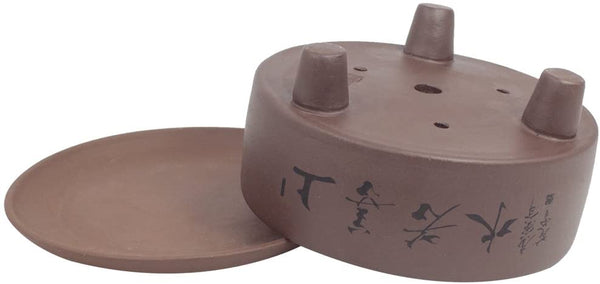 Dahlia 5.2" "Top Virtue is Like Water Zisha Bonsai Planter Flower Pot w. Saucer, Dark Brown