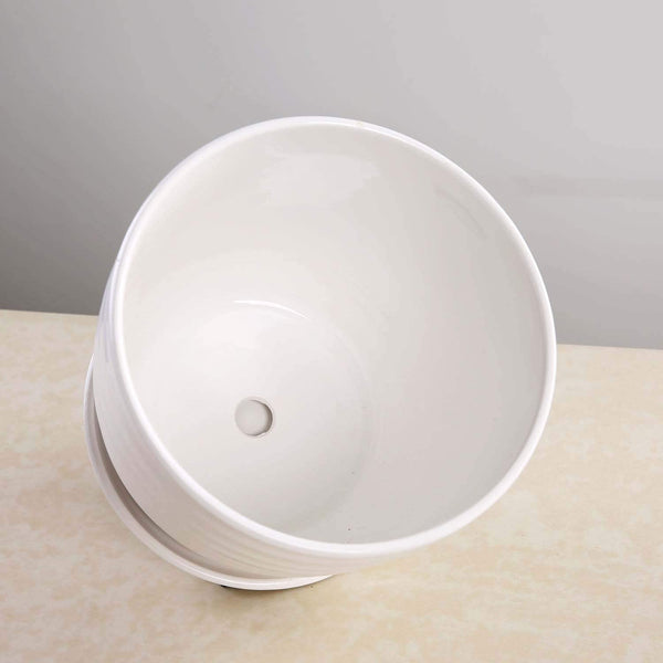 Round Modern Ceramic Garden Flower Pots White Succulent Cactus Plant Pots, Set of 3