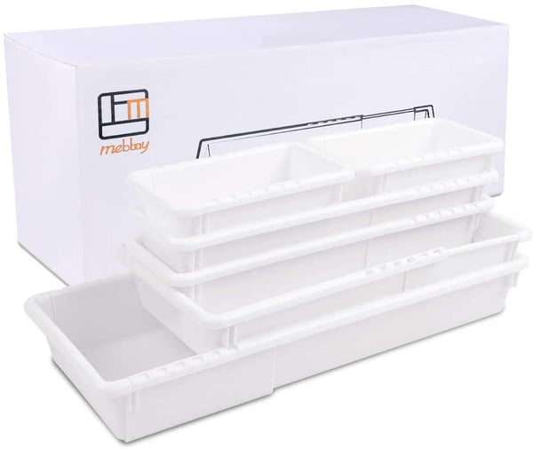 Mebbay 6 Pack Expandable Drawer Organizer Makeup Drawer Organizer Storage Bins Tray for Bathroom Vanity Table Office Kitchen with 25 pcs Non-Slip Pads White