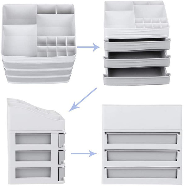 ELUCHANG Cosmetic Makeup Organizer Plastic Storage Box with Drawer Lipsticks Holder Desktop Sundry Storage Case