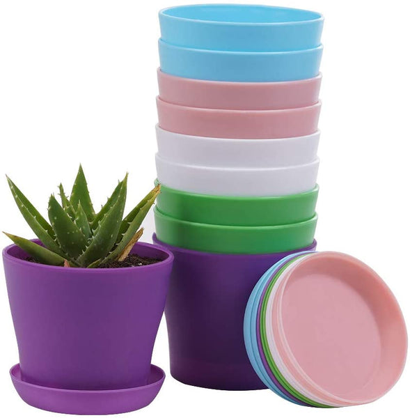 10 Pcs Plastic Planters Indoor Flower Plant Pots, Mini Flower Seedlings Nursery Pot/Flower Pot with Pallet, Modern Decorative Gardening Containers