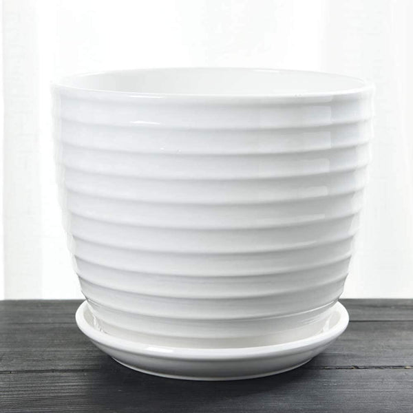 Round Modern Ceramic Garden Flower Pots White Succulent Cactus Plant Pots, Set of 3