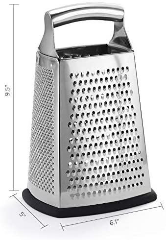 Professional Box Grater, 100% Stainless Steel with 4 Sides, Best for Parmesan Cheese, Vegetables, Ginger, XL Size