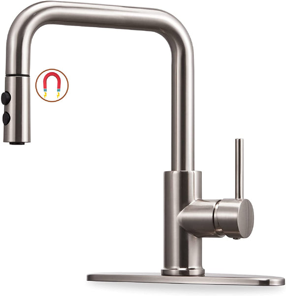 Kitchen Faucet with Pull Down Magnetic Docking Sprayer Brushed Nickel,Stainless Steel Kitchen Sink Faucet with Pull Out Sprayer Single Handle with Deck Plate