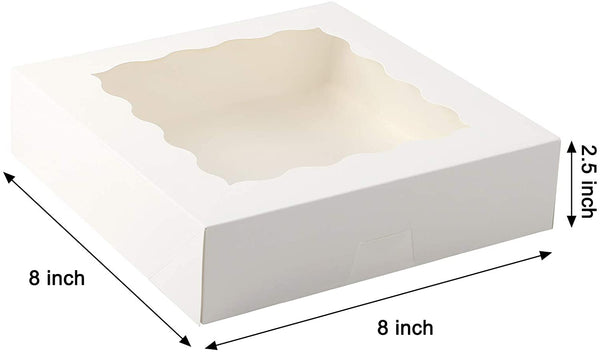 Moretoes 30pcs 8x8x2.5 Inches White Bakery Boxes Cake Boxes Pastry Boxes with Window for Cookies, Donuts, Chocolate Strawberries