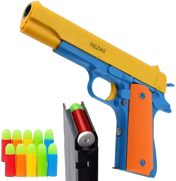 YIGZAG Toy Gun with Soft Bullets Ejecting Magazine and Pull Back Action 1:1 Replica of an M1911A1 Colt 45 and 5 Extra Bullets