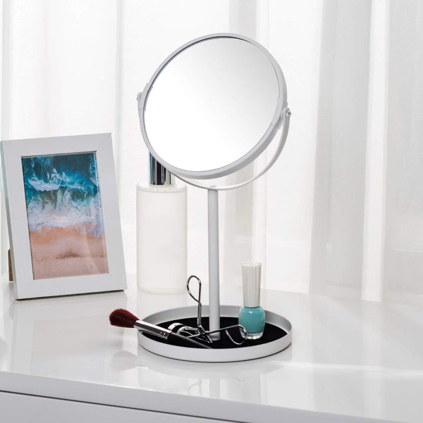 Ettori Makeup Mirror Dual Sided Vanity Mirror, 1X and 5X Magnification, 360 Swivel Round Mirror, No Light, White