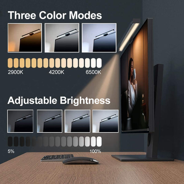 Computer Monitor Light Bar, Screen Light Bar E-Reading LED Task Lamp, USB Powered Screenbar Light for Home Office, 3 Adjustable Color Temperature & Dimming Brightness Levels, No Screen Glare