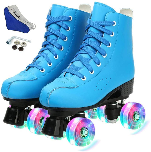 Roller Skates for Women Men, High Top PU Leather Classic Double-Row Roller Skates, Indoor Outdoor Roller Skates for Beginner a Shoes Bag