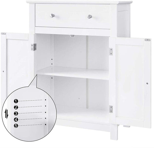 VASAGLE Free Standing Bathroom Drawer and Adjustable Shelf, Kitchen Cupboard, Wooden Entryway Storage Cabinet, 23.6 x 11.8 x 31.5 Inches, White UBBC61WT