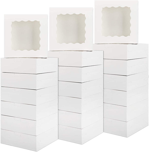 Moretoes 30pcs 8x8x2.5 Inches White Bakery Boxes Cake Boxes Pastry Boxes with Window for Cookies, Donuts, Chocolate Strawberries