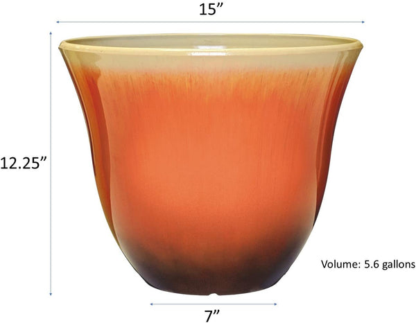 Honeysuckle Planter, Patio Pot, 15" Tequila Sunrise