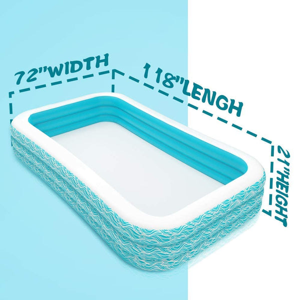 Family Inflatable Swimming Pool, 118" X 72" X 22" Full-Sized Inflatable Lounge Pool for Kids, Adult, Outdoor, Garden, Backyard Summer Water Party