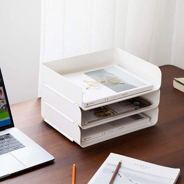 3 Tier Stackable White Racks Desktop,for Desk File Rack,Letter Tray Organizer,Accessories Paper Tray,A4 Paper,Supplies,Magazine ,File Documents,Receipts,Paper Management.The Perfect Desk