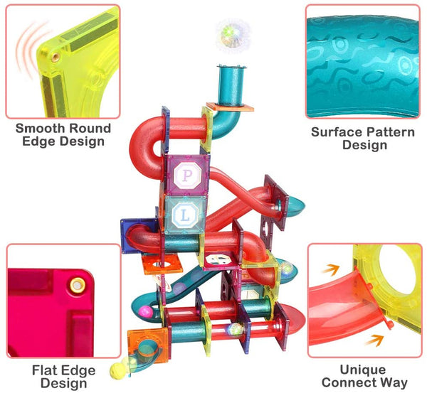 Magnetic Tiles,125 Piece Pipe Magnetic Blocks for Toddlers, 3D Clear Magnets Toys, Children Magnetic Tiles Building Set for Kids Boys Girls Age 3 + Year Old