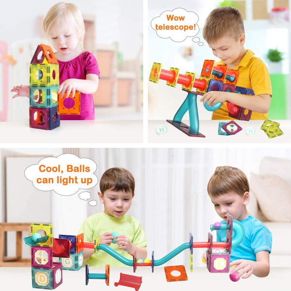 Magnetic Tiles,125 Piece Pipe Magnetic Blocks for Toddlers, 3D Clear Magnets Toys, Children Magnetic Tiles Building Set for Kids Boys Girls Age 3 + Year Old