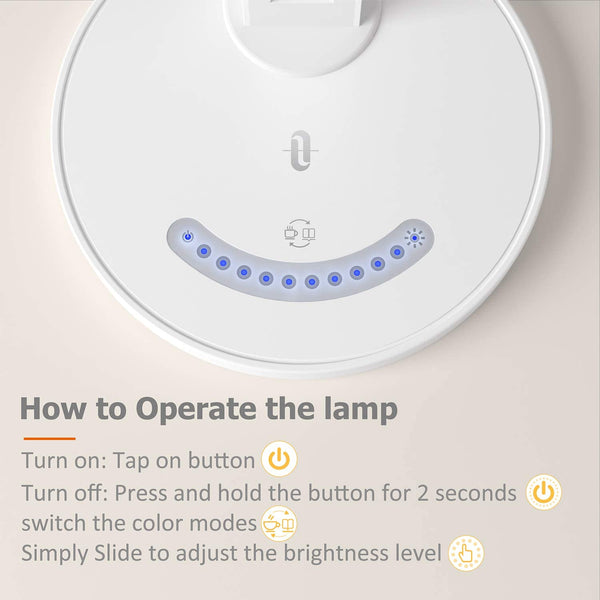 LED Desk Lamp, Eye-caring Table Lamps, Dimmable Office Lamp with USB Charging Port, 5 Lighting Modes with 7 Brightness Levels, Touch Control, White, 12W