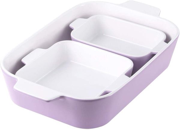 3-Piece Ceramic Baking Dish, Premium Grade and Eco-Friendly Porcelain,  Rectangular Baking Dish for Cake Dinner, Banquet and Daily Use，12.8 x 8.9 Inches,Easy to Clean (Blueviolet)