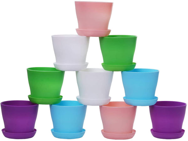10 Pcs Plastic Planters Indoor Flower Plant Pots, Mini Flower Seedlings Nursery Pot/Flower Pot with Pallet, Modern Decorative Gardening Containers